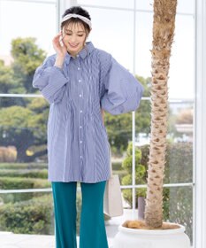 Tiaclasse 【洗える】パフ袖シャツチュニックブラウス