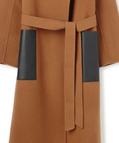 BEIGE， LEMOORE / ウールリバーフェイクレザーポケット付きコート