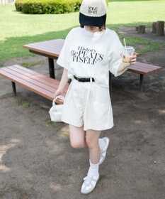 WEGO ベルト付デニムタックショートパンツ