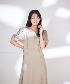 Tiaclasse 【洗える】パフスリーブ配色ステッチワンピース