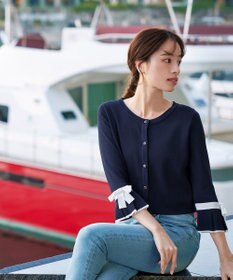 Tiaclasse L 【洗える】袖口フレアリボンニットカーディガン