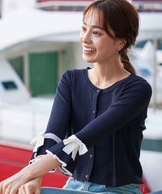 Tiaclasse L 【洗える】袖口フレアリボンニットカーディガン