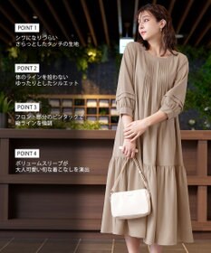 Tiaclasse L 【洗える】パフ袖ピンタックロングワンピース