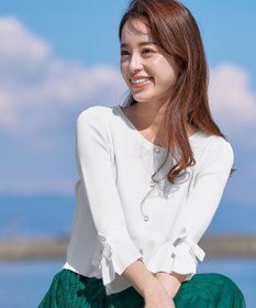 Tiaclasse L 【洗える】袖口フレアリボンニットカーディガン