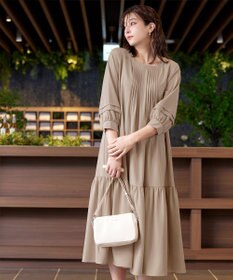 Tiaclasse L 【洗える】パフ袖ピンタックロングワンピース