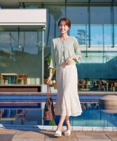 Tiaclasse L 【洗える】袖口フレアリボンニットカーディガン