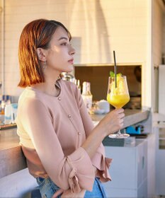 Tiaclasse L 【洗える】袖口フレアリボンニットカーディガン