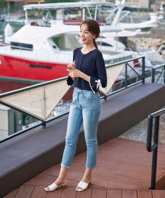 Tiaclasse L 【洗える】袖口フレアリボンニットカーディガン