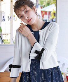 Tiaclasse L 【洗える】袖口フレアリボンニットカーディガン