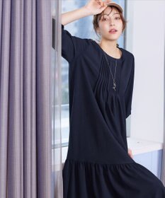 Tiaclasse L 【洗える】パフ袖ピンタックロングワンピース