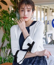 Tiaclasse L 【洗える】袖口フレアリボンニットカーディガン