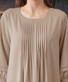 Tiaclasse L 【洗える】パフ袖ピンタックロングワンピース