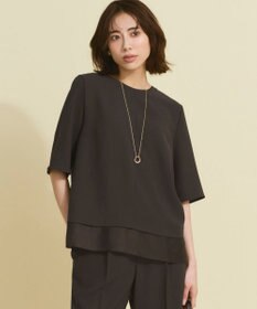 23区 【新色追加/Oggi掲載】ストレッチジョーゼット シアーコンビ カットソー ダークブラウン系