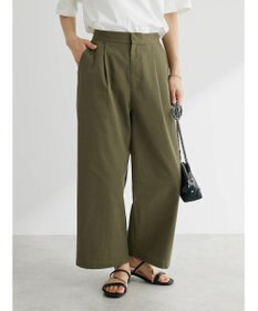 Green Parks 綿麻混タックストレートワイドパンツ