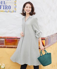 Tiaclasse 【洗える】 麻調Aラインシャツワンピース