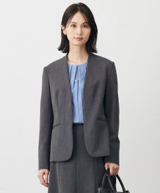 J.PRESS LADIES T/Rアルガンシルク ノーカラー ジャケット ライトグレー系