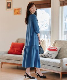 Tiaclasse L 【洗える】パフ袖ピンタックロングワンピース