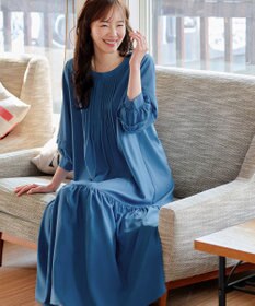 Tiaclasse L 【洗える】パフ袖ピンタックロングワンピース