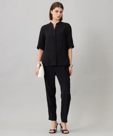 ICB 【UVカット・防シワ・洗える】ライトダブルクロス バンドカラーブラウス