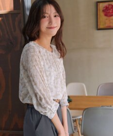 Tiaclasse L 水彩花柄シフォンブラウス