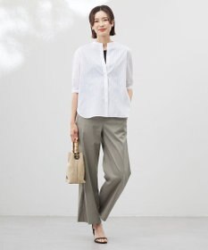 J.PRESS LADIES S 【洗える】セルロースカラミストライプ バンドカラー ブラウス