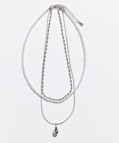 Phoebe パール×ドロップメタル3連ネックレス　シルバー