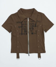 WEGO WジップスタッズクロップドSSトップス