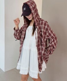 WEGO 【25年秋冬新作】チェックフードBIGネルシャツ