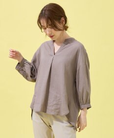 ANY L 【手洗い可能】ヨーロピアンリネンスキッパーネックブラウス