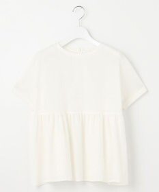 自由区 【洗える】リネンサッカーコンビペプラム カットソー