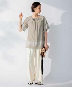 自由区 【洗える】エンブロイダリー チュニック丈カットソー