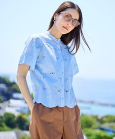 自由区 L 【17号サイズまで展開・SHIHOさん着用・1枚で着映える・清涼感】エンブロイダリーローンレース ブラウス