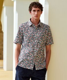 JOSEPH ABBOUD 【リネン素材/清涼感/吸水速乾】リネンハニカムプリント 半袖 シャツ