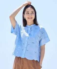 自由区 L 【17号サイズまで展開・SHIHOさん着用・1枚で着映える・清涼感】エンブロイダリーローンレース ブラウス