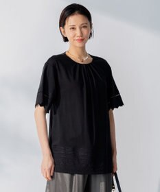 自由区 【洗える】エンブロイダリー チュニック丈カットソー