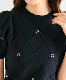 Feroux 【洗える】リボン刺繍ダイヤ柄 ニット