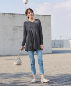 Tiaclasse 【洗える】ストライプ編みフレアニットチュニック