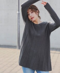 Tiaclasse 【洗える】ストライプ編みフレアニットチュニック