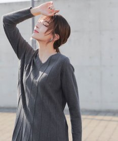 Tiaclasse 【洗える】ストライプ編みフレアニットチュニック