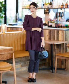 Tiaclasse 【洗える】ストライプ編みフレアニットチュニック