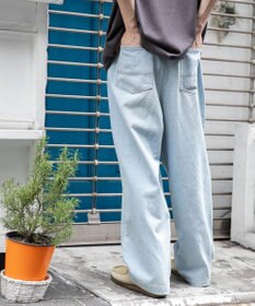 WEGO 【ユニセックス着用ITEM/ウエストゴム/SMLサイズ展開】デニムルーズテーパードパンツ