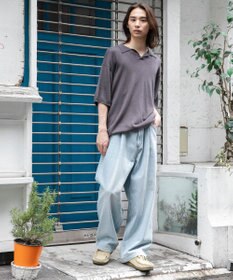 WEGO 【ユニセックス着用ITEM/ウエストゴム/SMLサイズ展開】デニムルーズテーパードパンツ