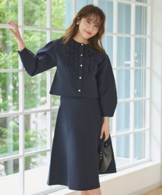 Feroux 【洗える】パフスリーブフリル ニットセットアップ