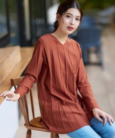 Tiaclasse 【洗える】ストライプ編みフレアニットチュニック