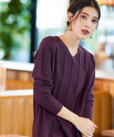 Tiaclasse 【洗える】ストライプ編みフレアニットチュニック