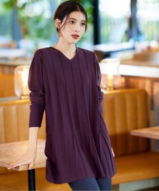 Tiaclasse 【洗える】ストライプ編みフレアニットチュニック