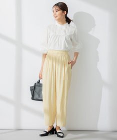 組曲 【洗える】ギャザーライトデシン パンツ ロング丈
