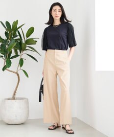 自由区 【洗える・XSサイズあり】シアーコンビパフスリーブ カットソー