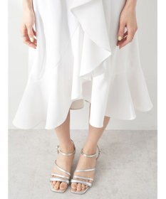 earth music&ecology アシメペプラムフレアバックレースミディ丈スカート