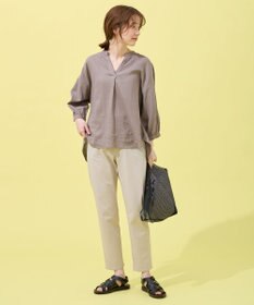 ANY L 【手洗い可能】ヨーロピアンリネンスキッパーネックブラウス